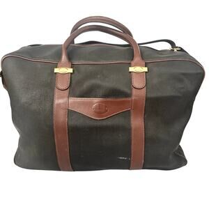 Dunhill Authentic Vintage Brown Grey Coated Canvas Weekender Bag Plaid Lining